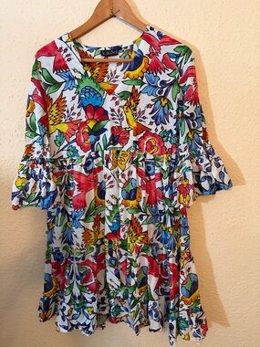 KIKISOL White Floral Multicolor Tiered Midi Dress